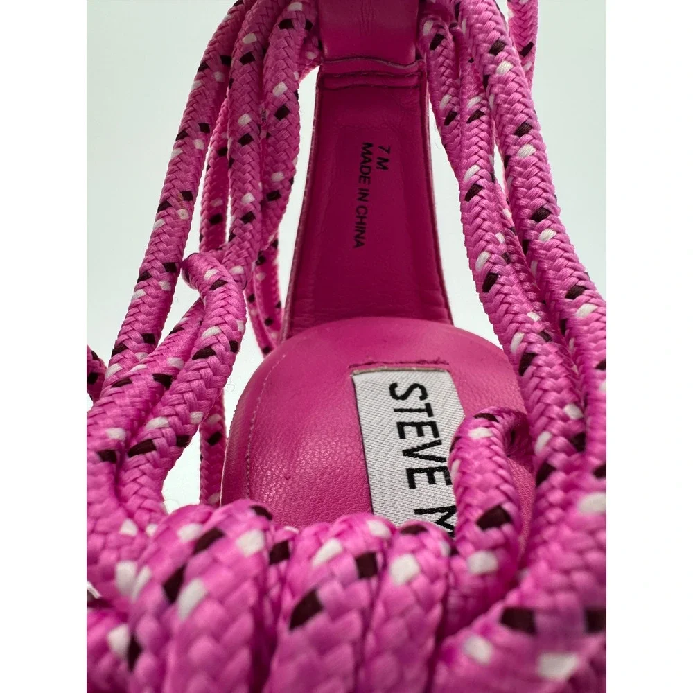 Steve Madden Fiore Pink Rope Lace Up Stiletto Sandals Heels Womens 7M Pink Multi